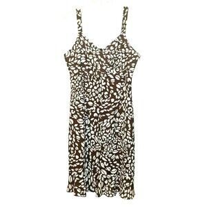 Chadwick Dress 14 P White Brown Floral Strap V Neck Top Sundress Ruffle